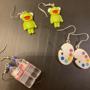 Frog, Paint Palette & Water Bottle Earring Set | Weirdcore Art Girl Y2K Kawaii